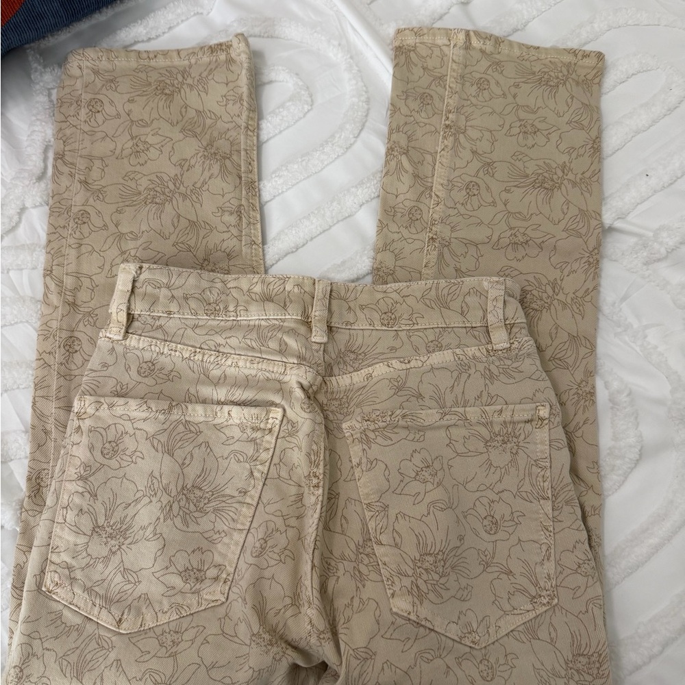 Zara Women's Beige Floral Straight Leg Jeans - Picture 6 of 11